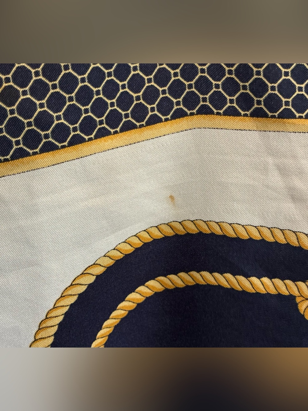 Art of the Scarf Navy, White & Gold Nautical-Inspired Pattern Scarf; Size 35x35 - Picture 6 of 9